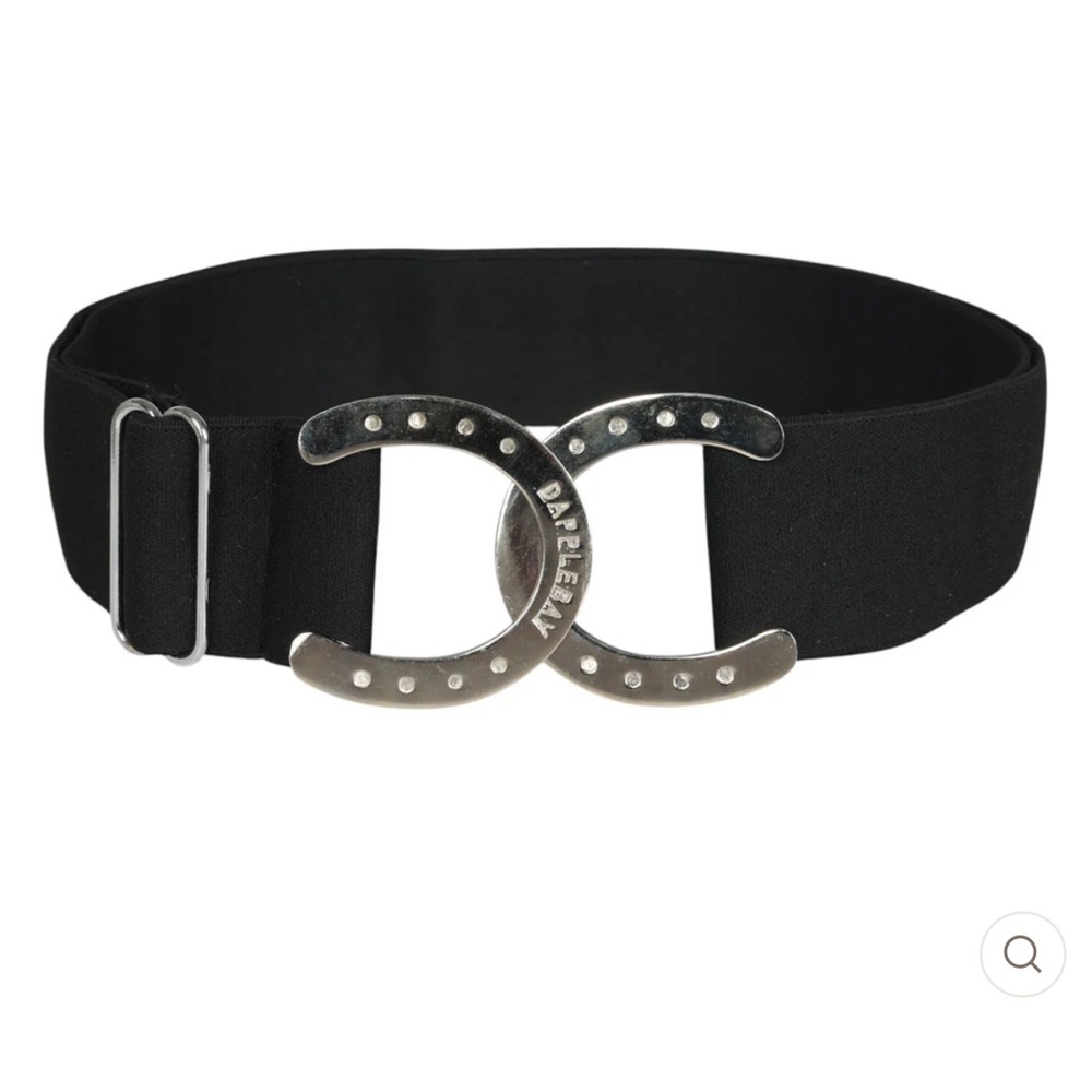 EQUESTRIAN STYLE horseshoe elastic belt - Black Belt with Silver Buckle NWT